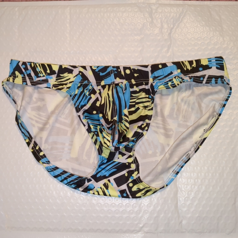 Unbranded Multicolor Abstract Splatter Printed Nylon Pouch Bikini Briefs Size L